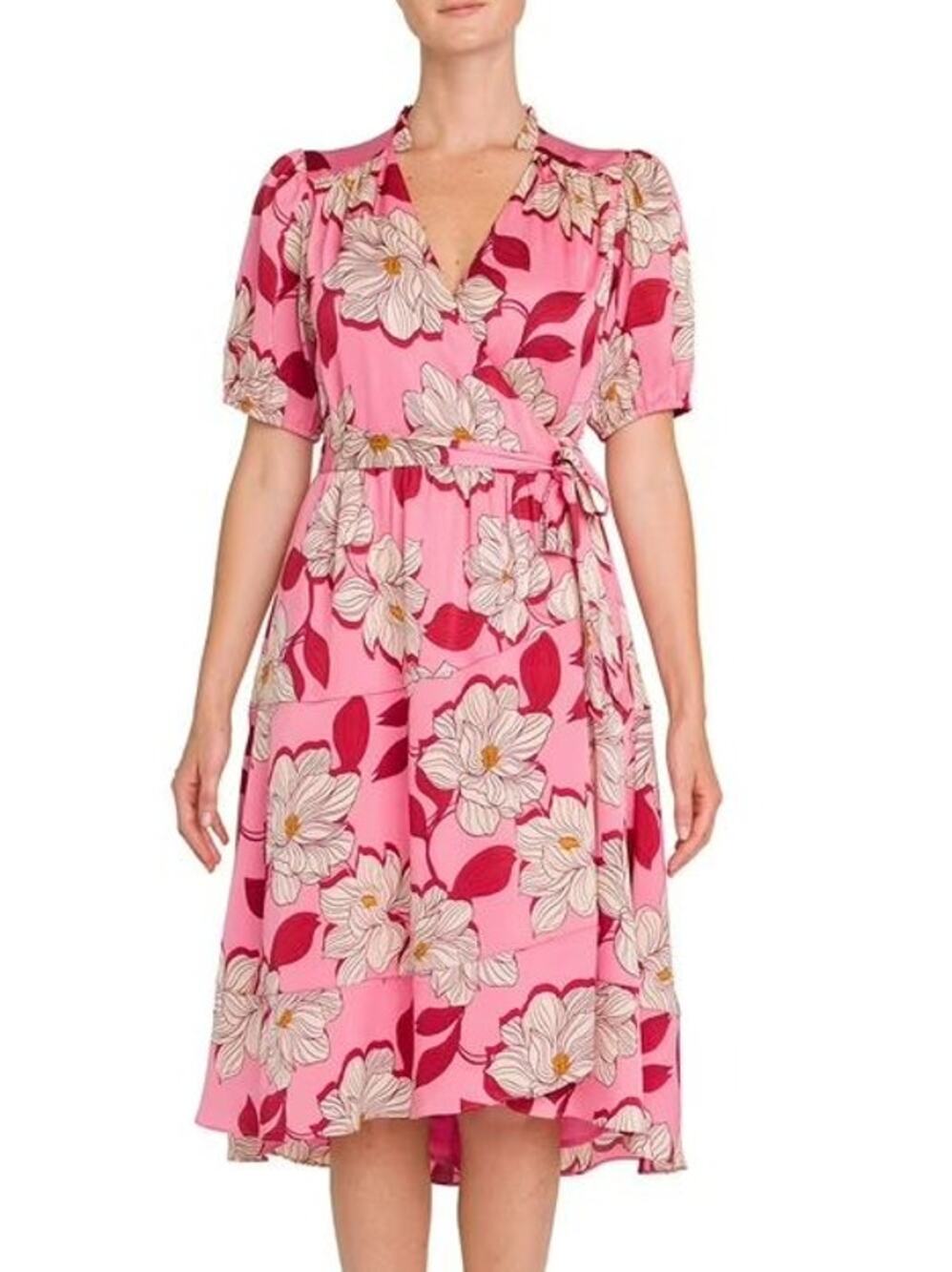 Draper James Pink Floral Wrap Midi Dress XS NWT Wedding Guest